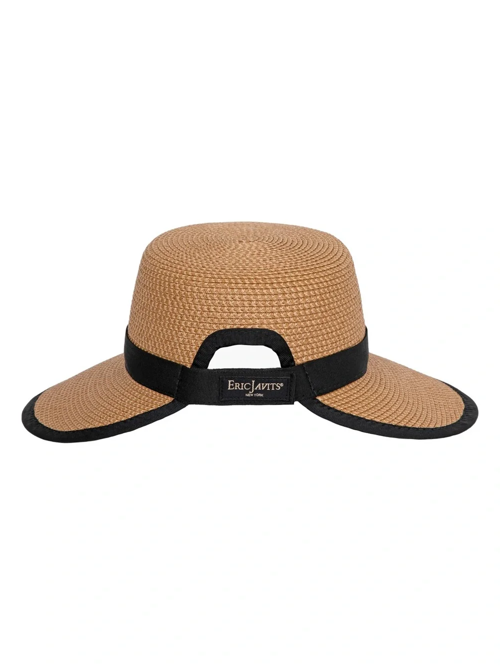 Eric Javits Sun Crest Pacable Hats Wide Brim Straw Sun Hat with Black Trim  OS